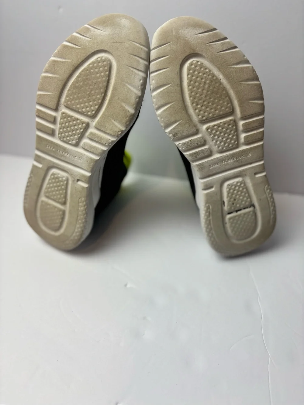 Zara Black Knit Sock Sneakers with Neon Yellow Stripe